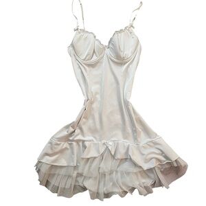 LA VIE EN ROSE WHITE DAINTY MINI SLIP DRESS WITH LACE AND BOW DETAILS SIZE LARGE